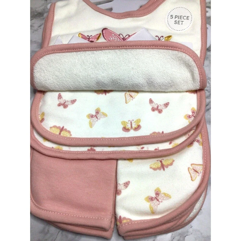New Baby Gear 5-Piece Set  -Cloths Pink Gingham - Butterflies And Flowers